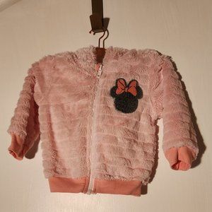 Disney Baby Pink Faux Fur Minnie Coat, Size 12 Months